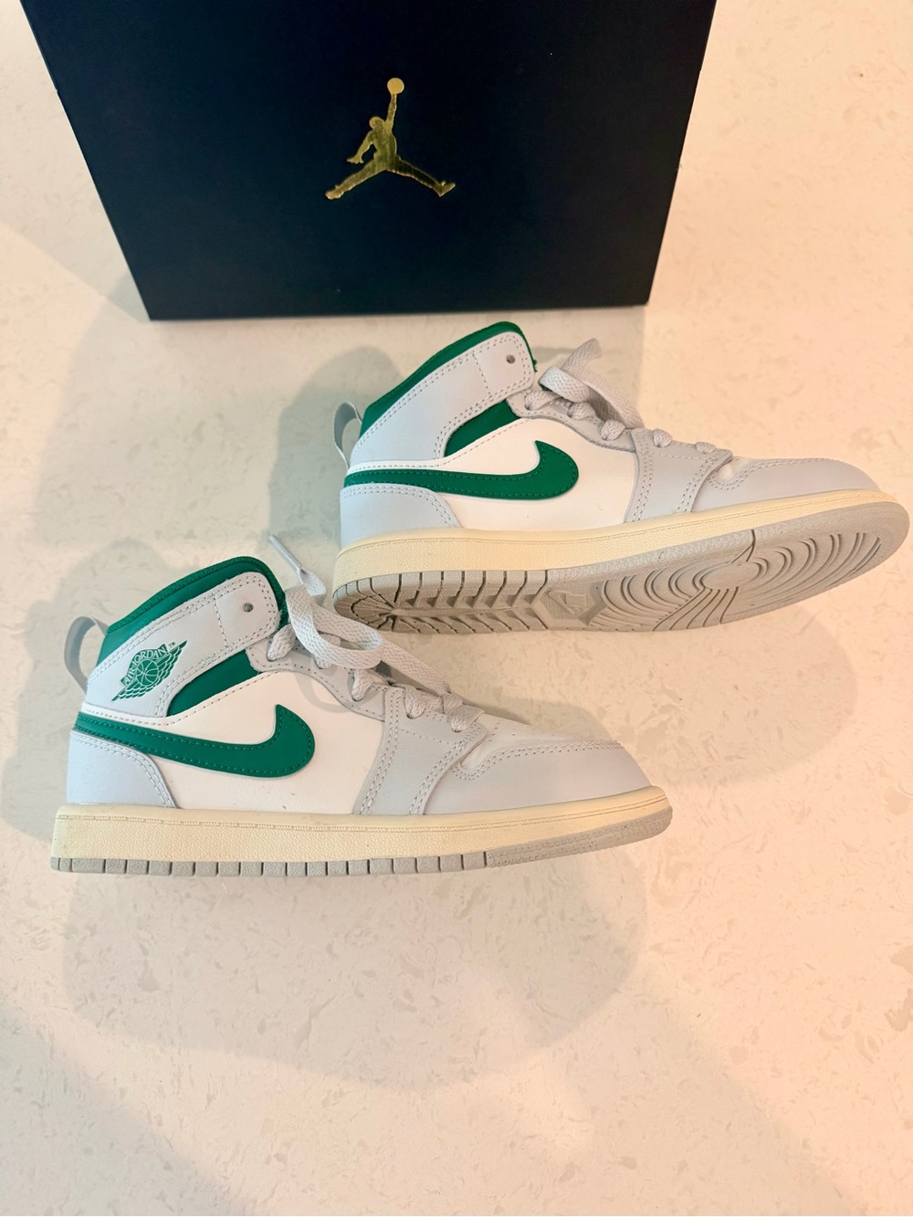 Size 13.5Y - New Nike Air Jordan Kids - White and Green Mid-Top Sneakers
